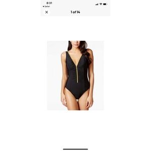 Miraclesuit Slimming Suit Yourself Blitz Zip Up One Piece Swim Black Ruched Sz10